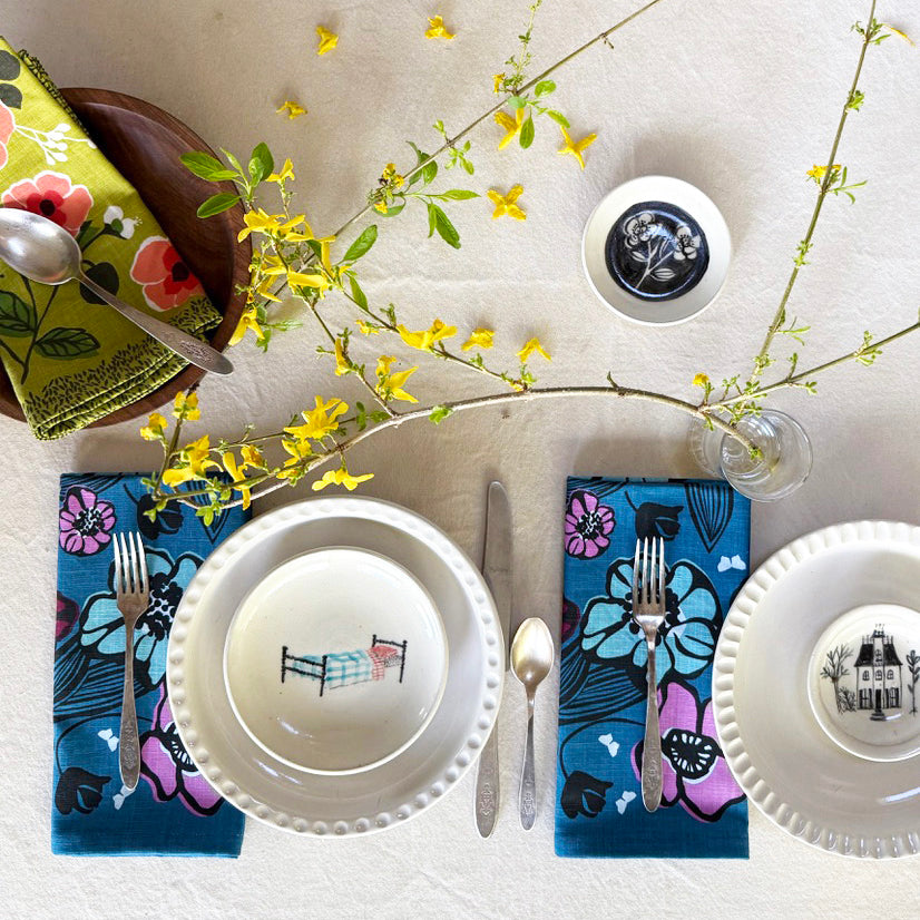 floral cloth napkin set single table top