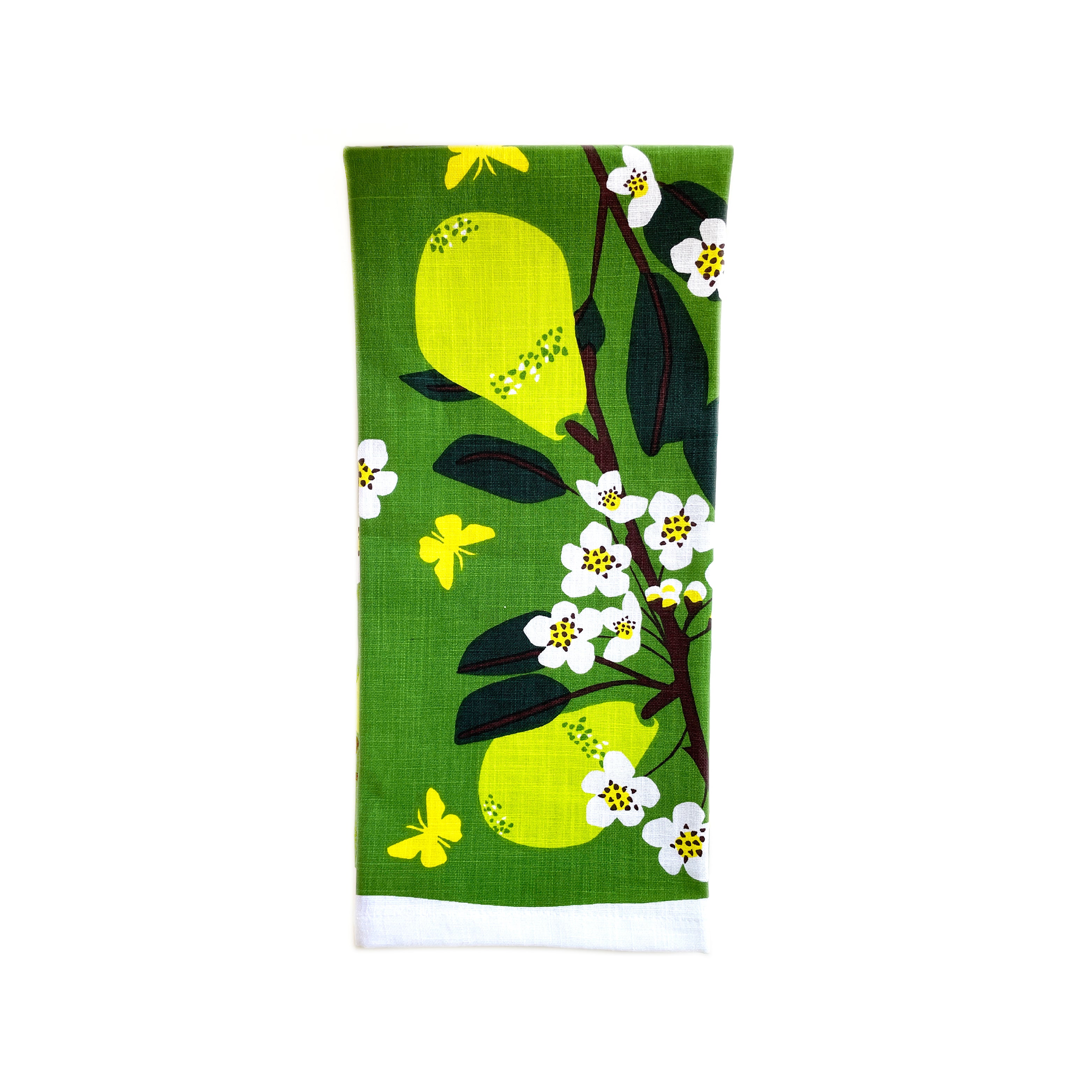 pear and floral tea towel front folded
