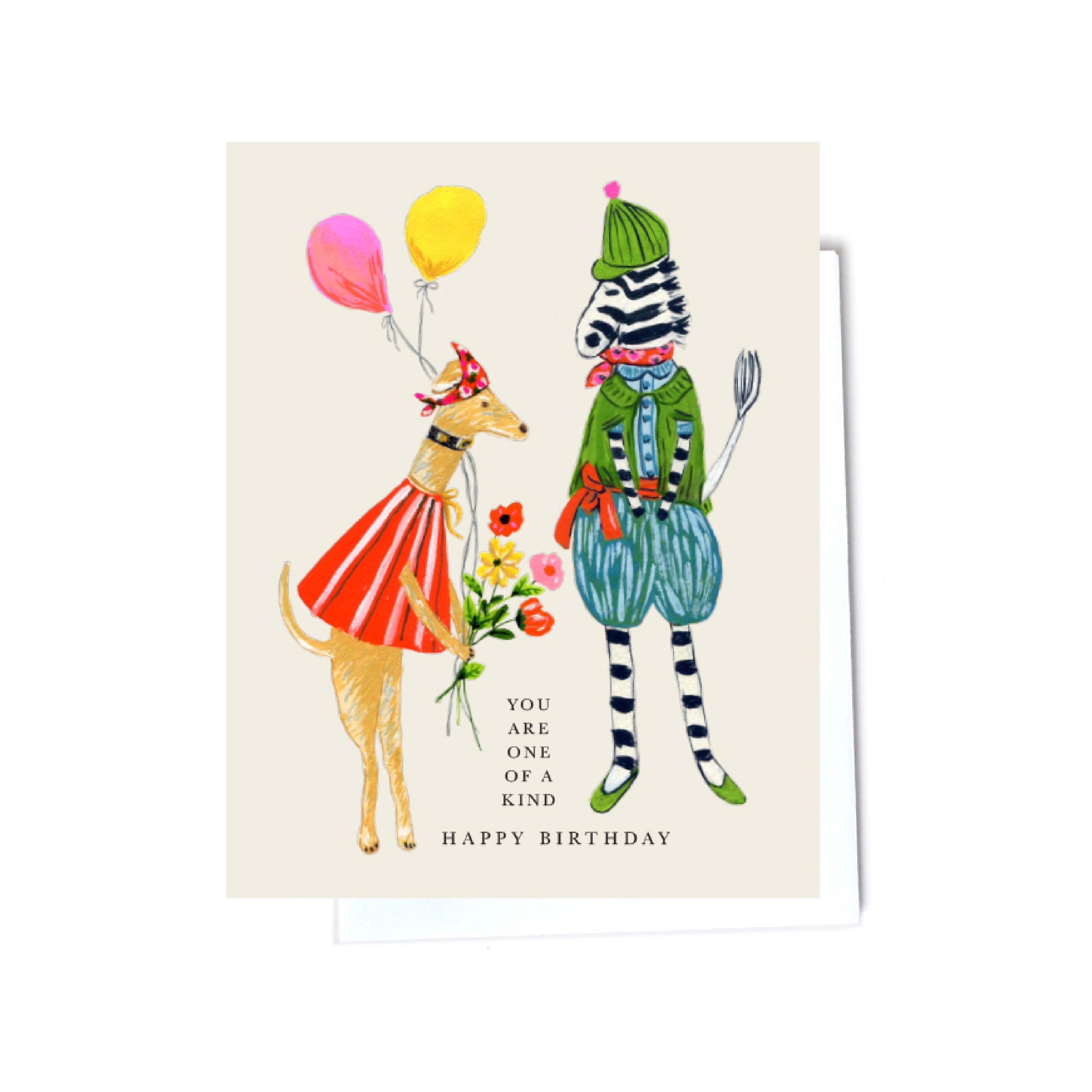 zebra and animal illustrated whimsical birthday cards front