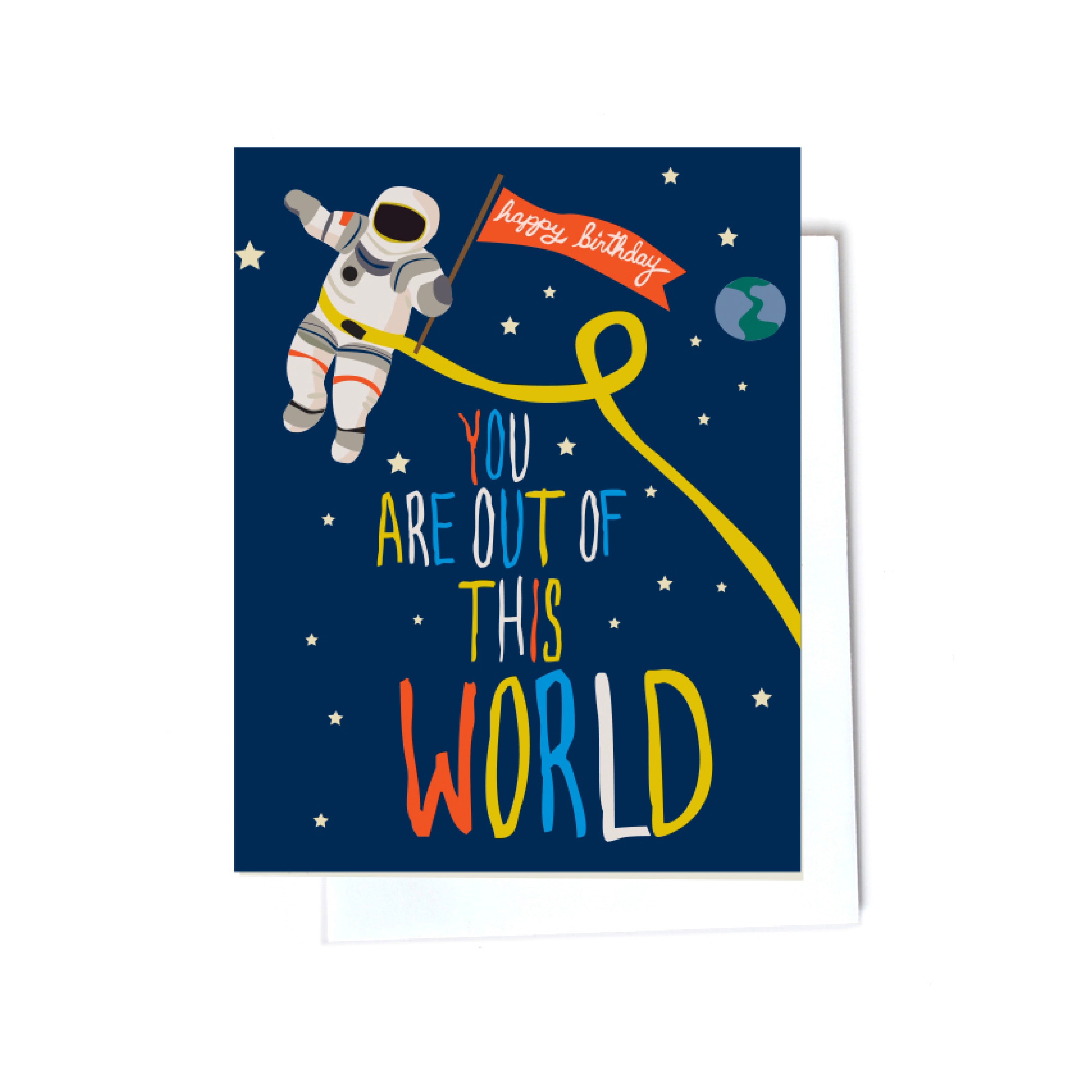 astronaut in space whimsical birthday cards front