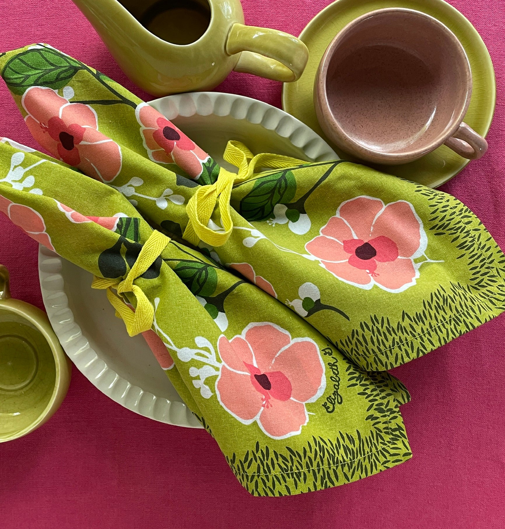 floral cloth napkin set on table