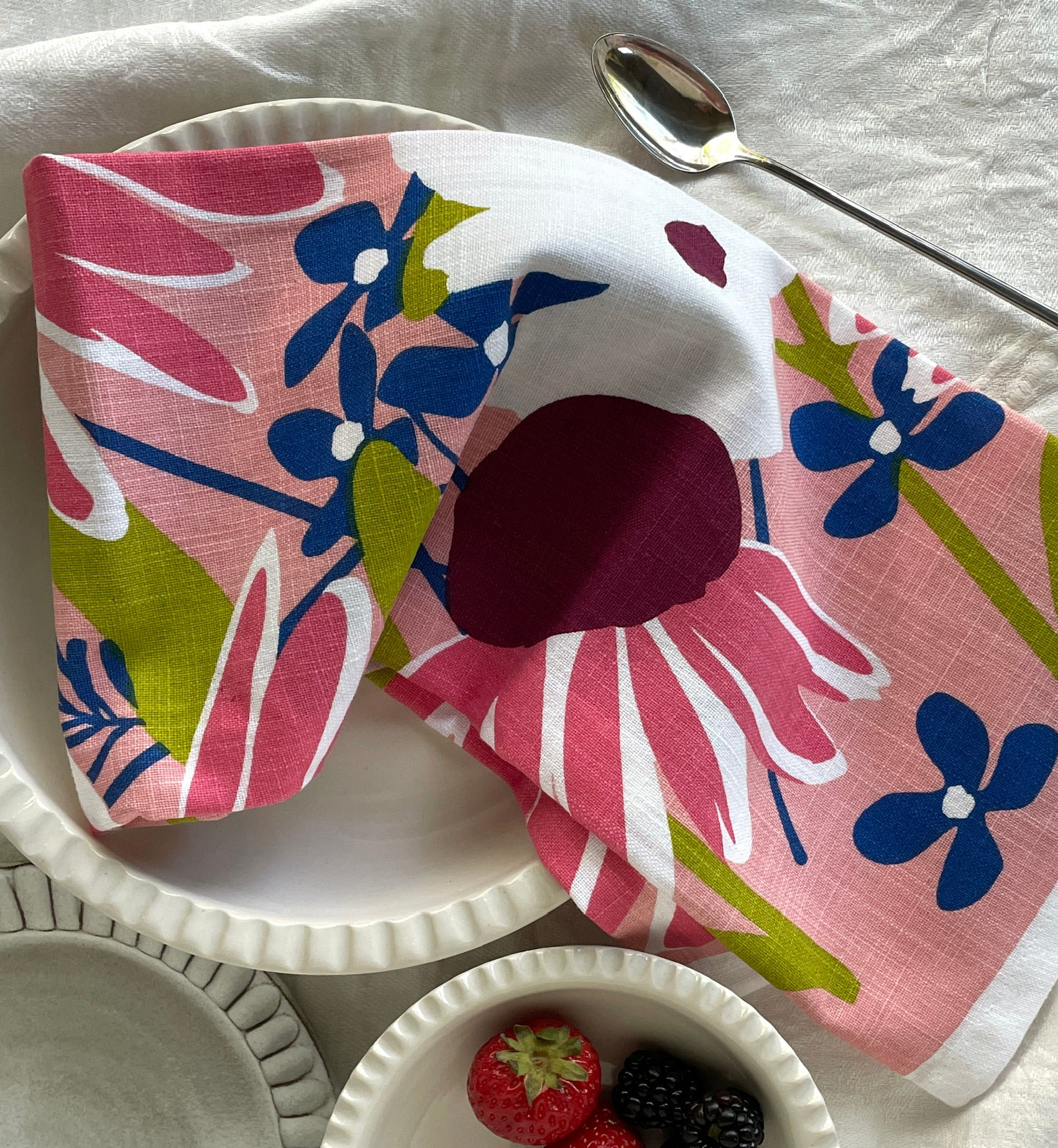 floral tea towel front table top
