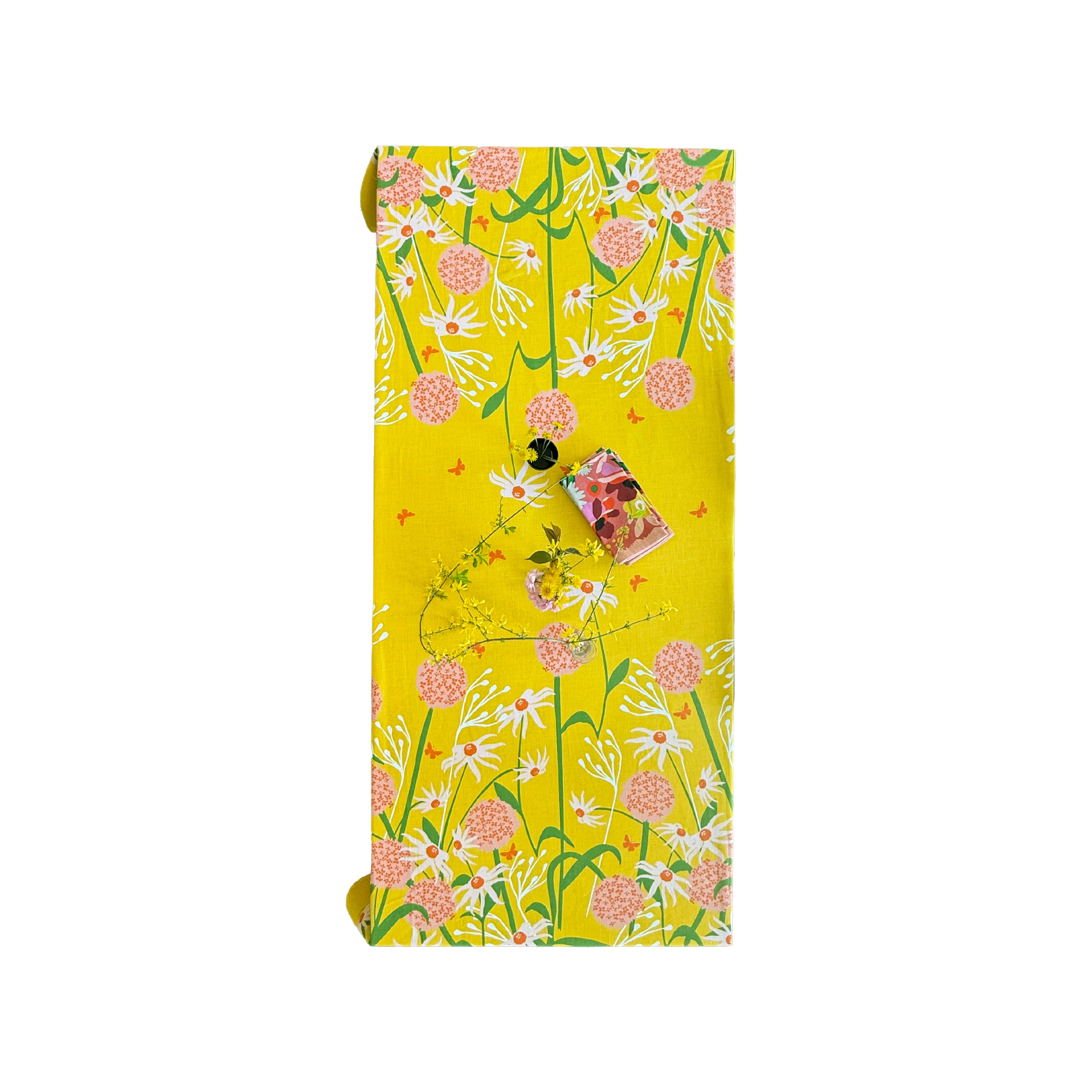 floral tablecloth folded table view