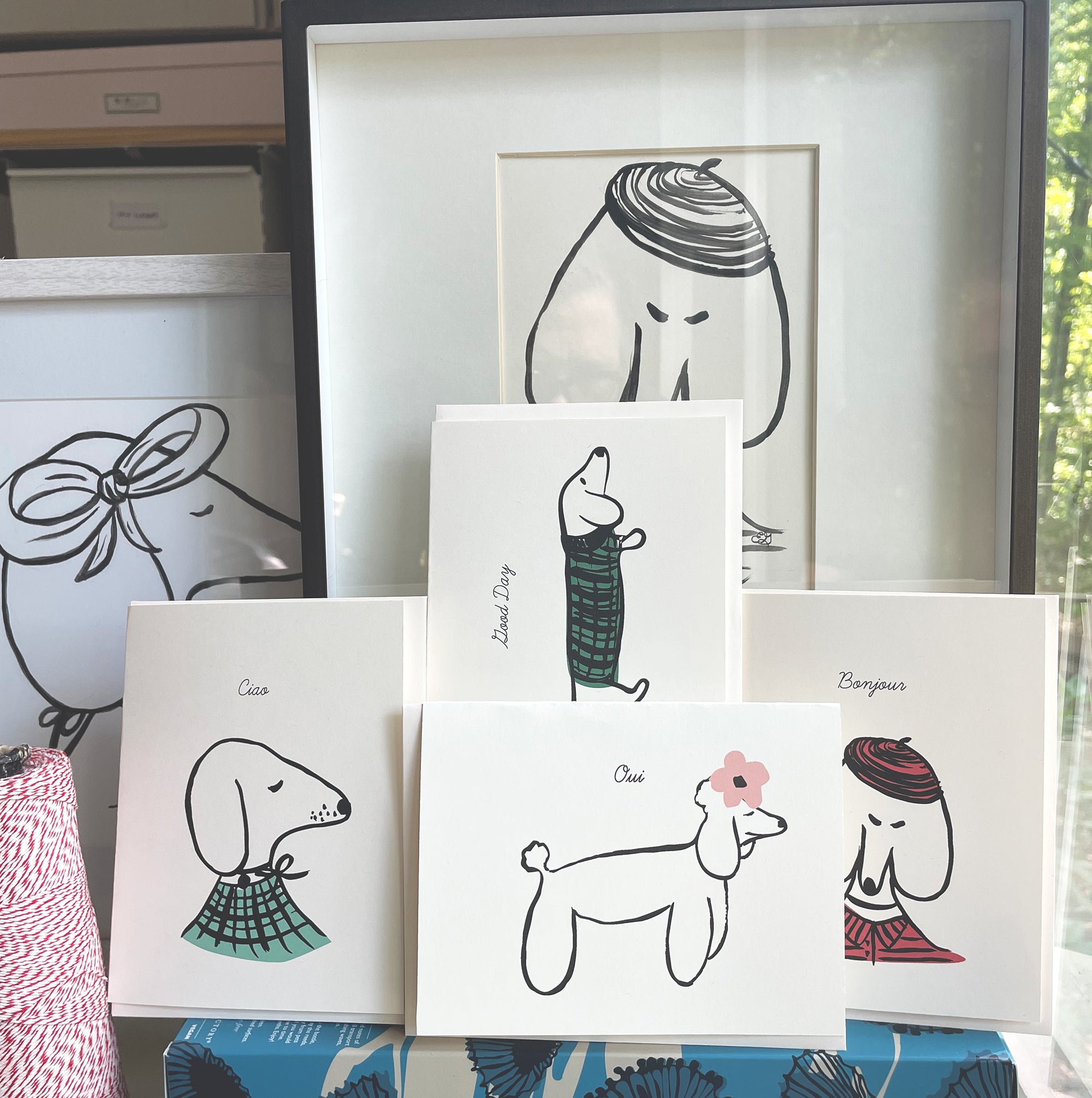 bonjour dog collection illustrated cards front