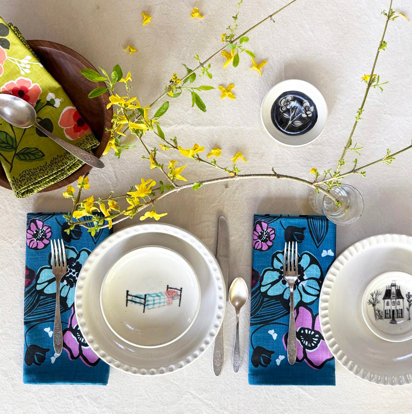 floral cloth napkin set single table top