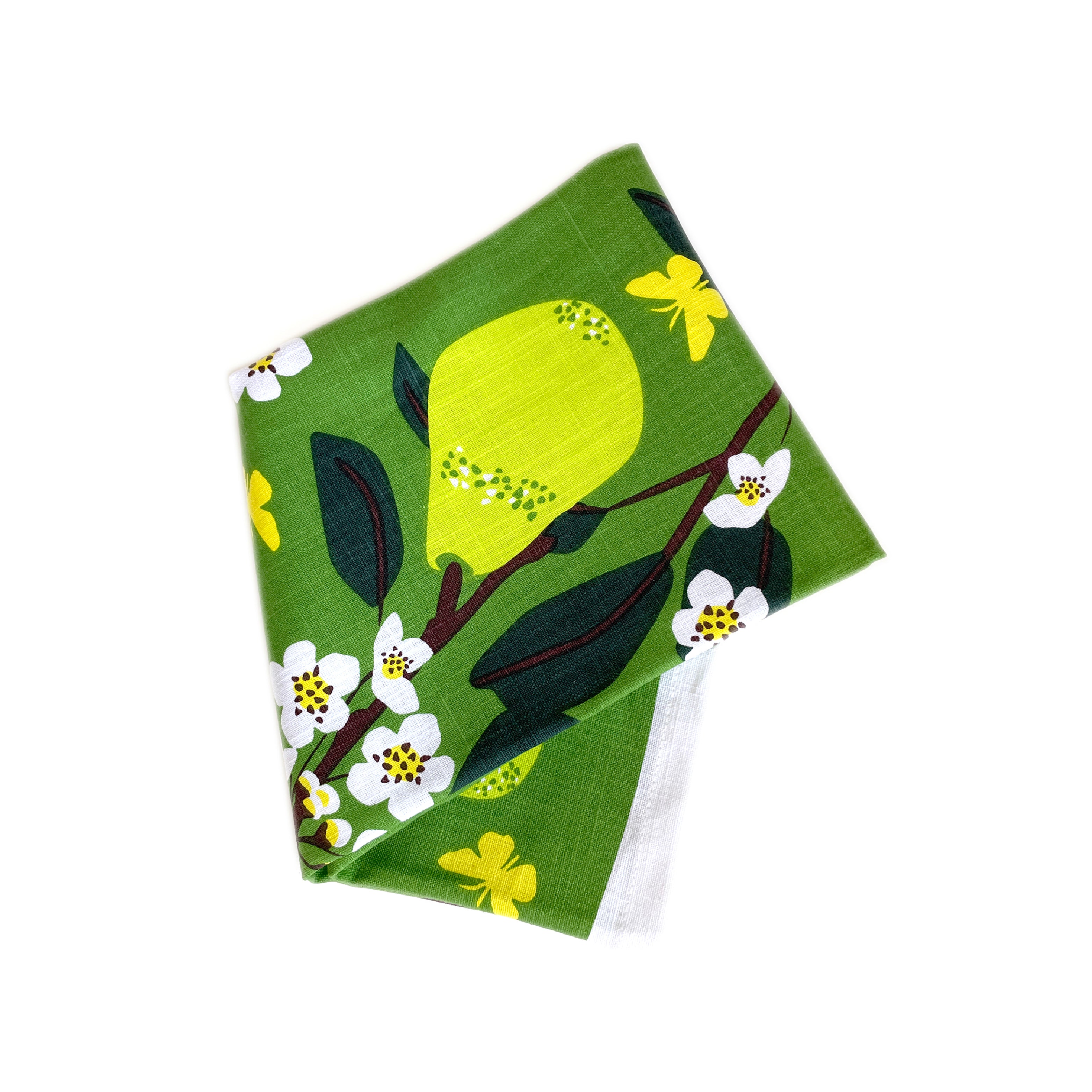 pear and floral tea towel front folded