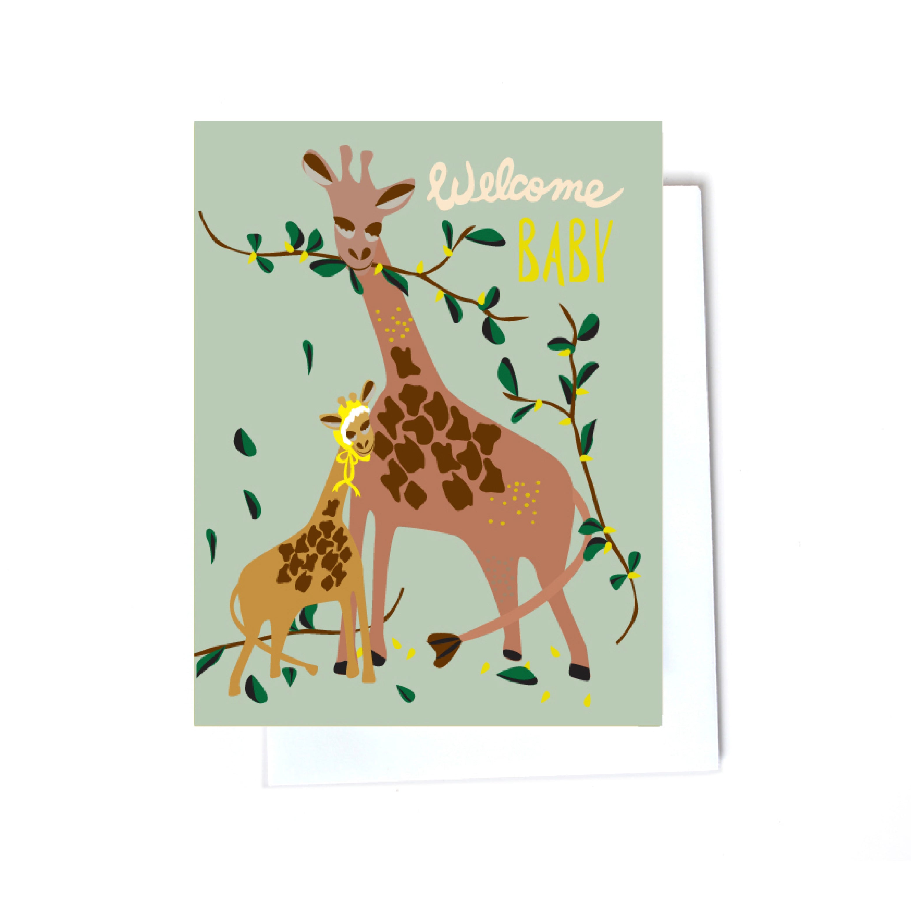 giraffe new baby illustrated cards front