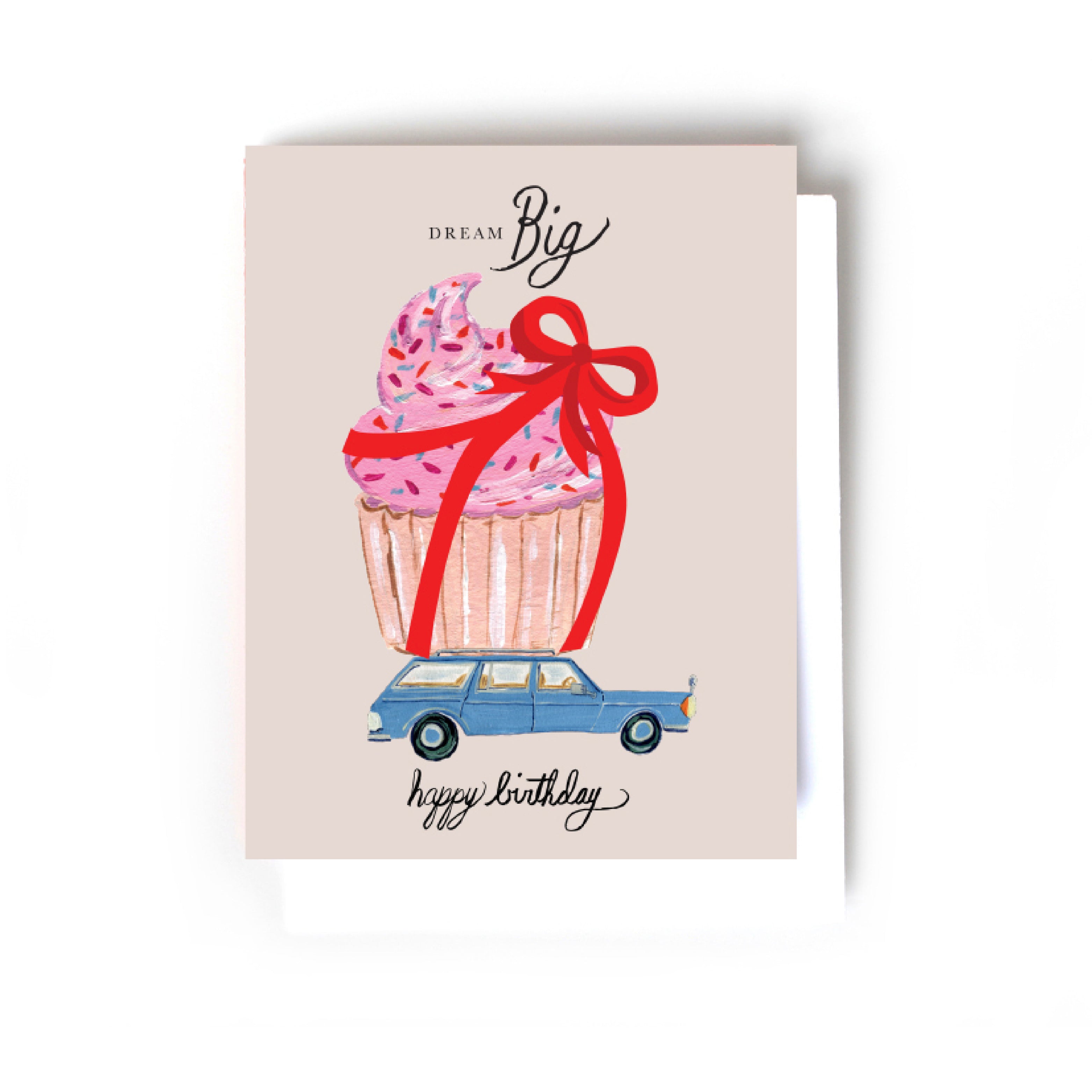car and cupcake whimsical birthday cards front