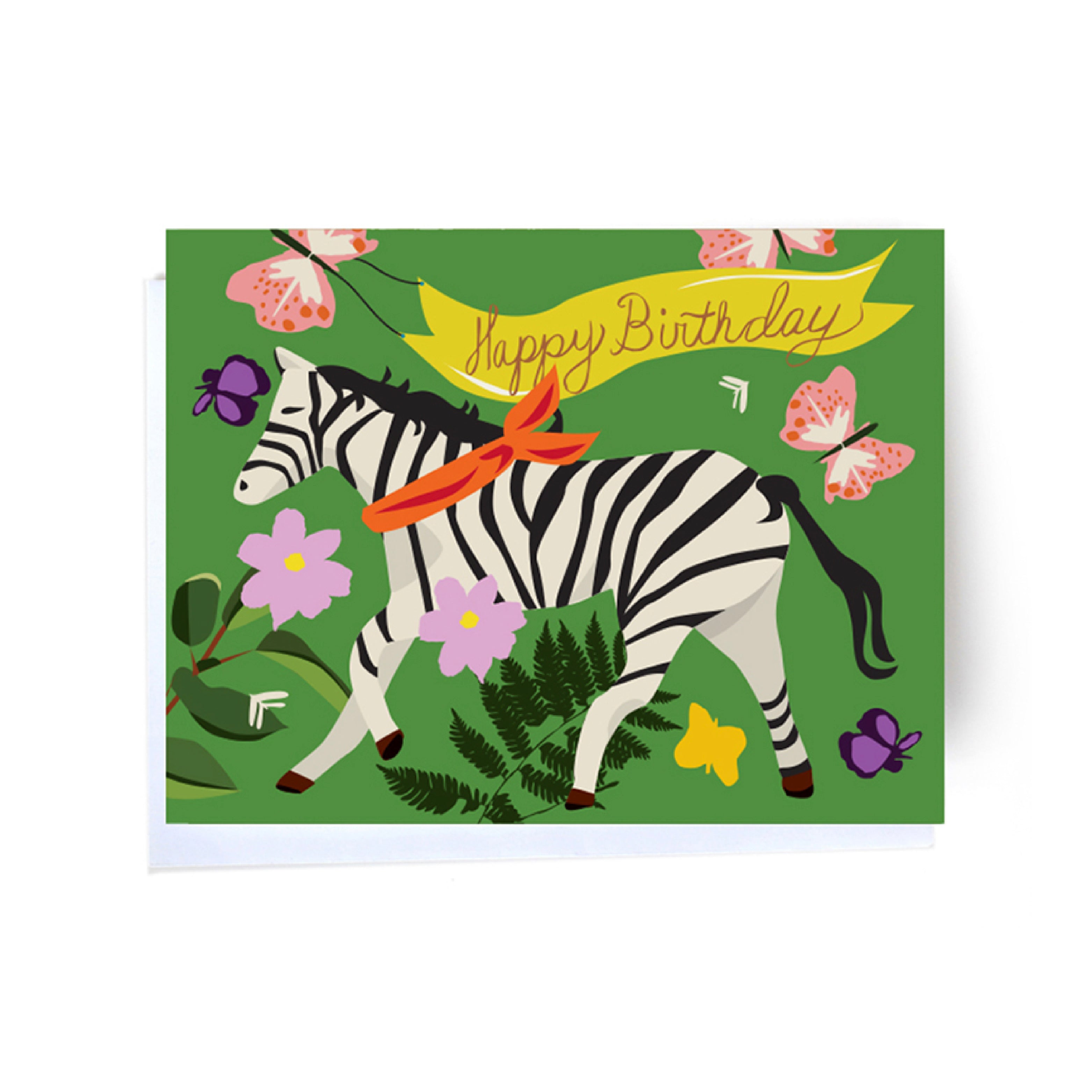 zebra and flowers whimsical birthday cards front