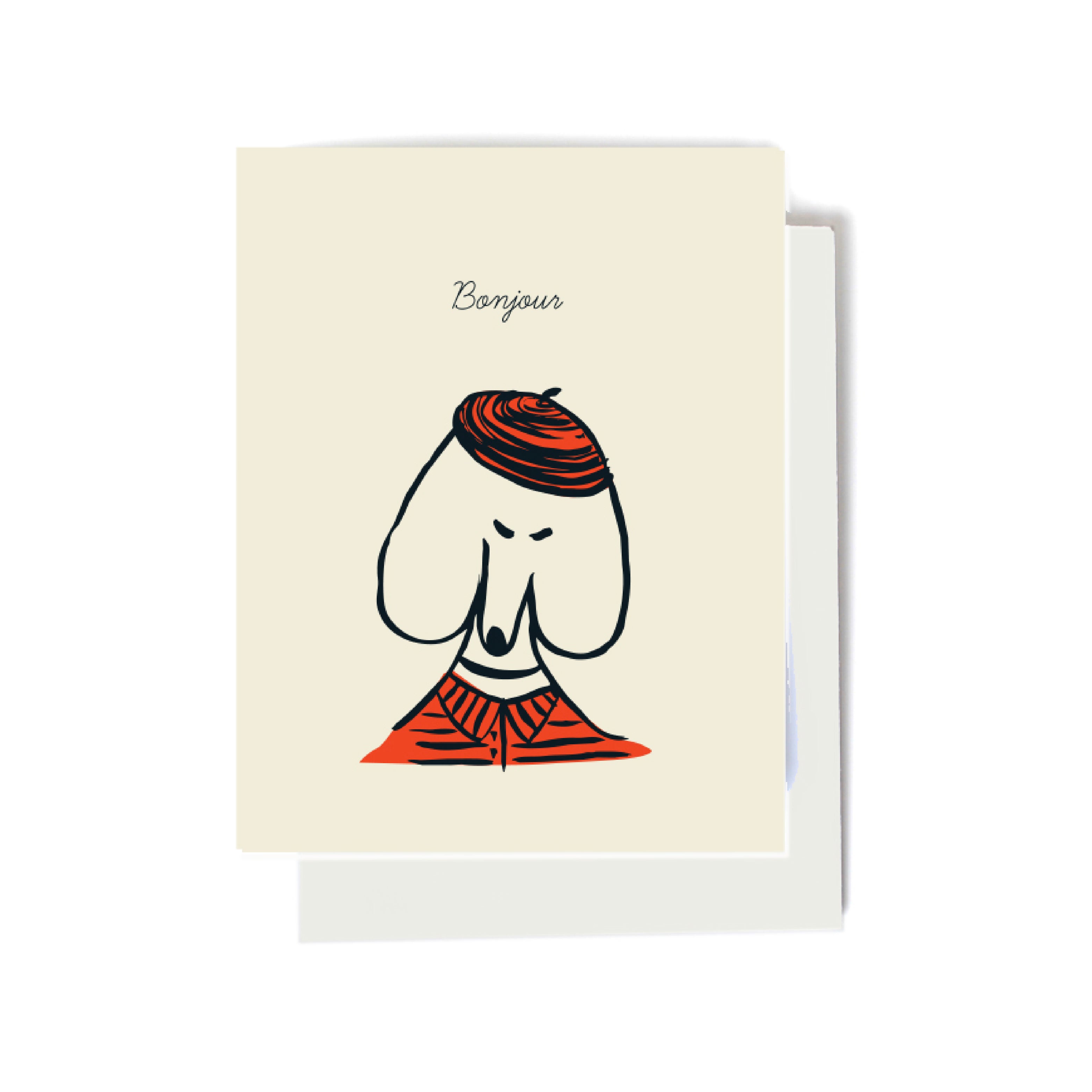 bonjour dog illustrated cards front