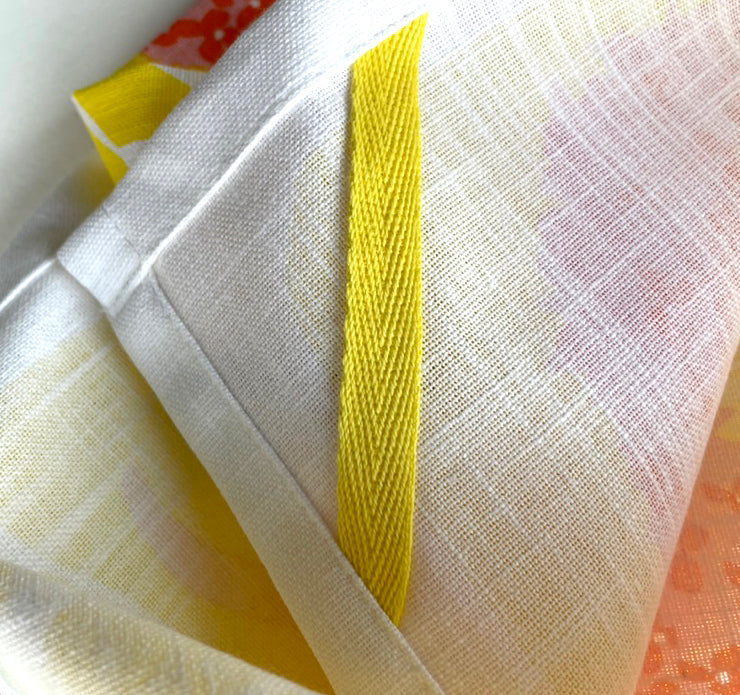 floral tea towel front close up tag