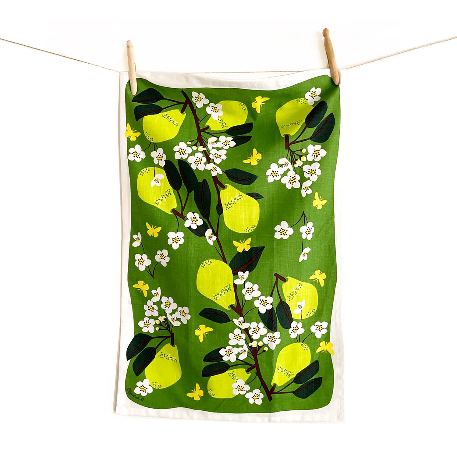 pear and floral tea towel front