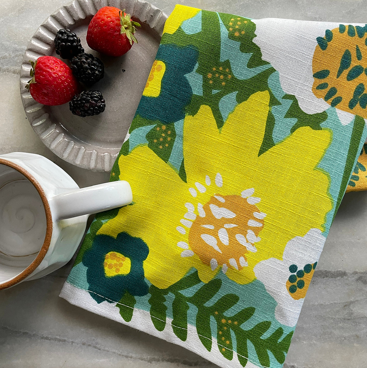 floral tea towel front table top