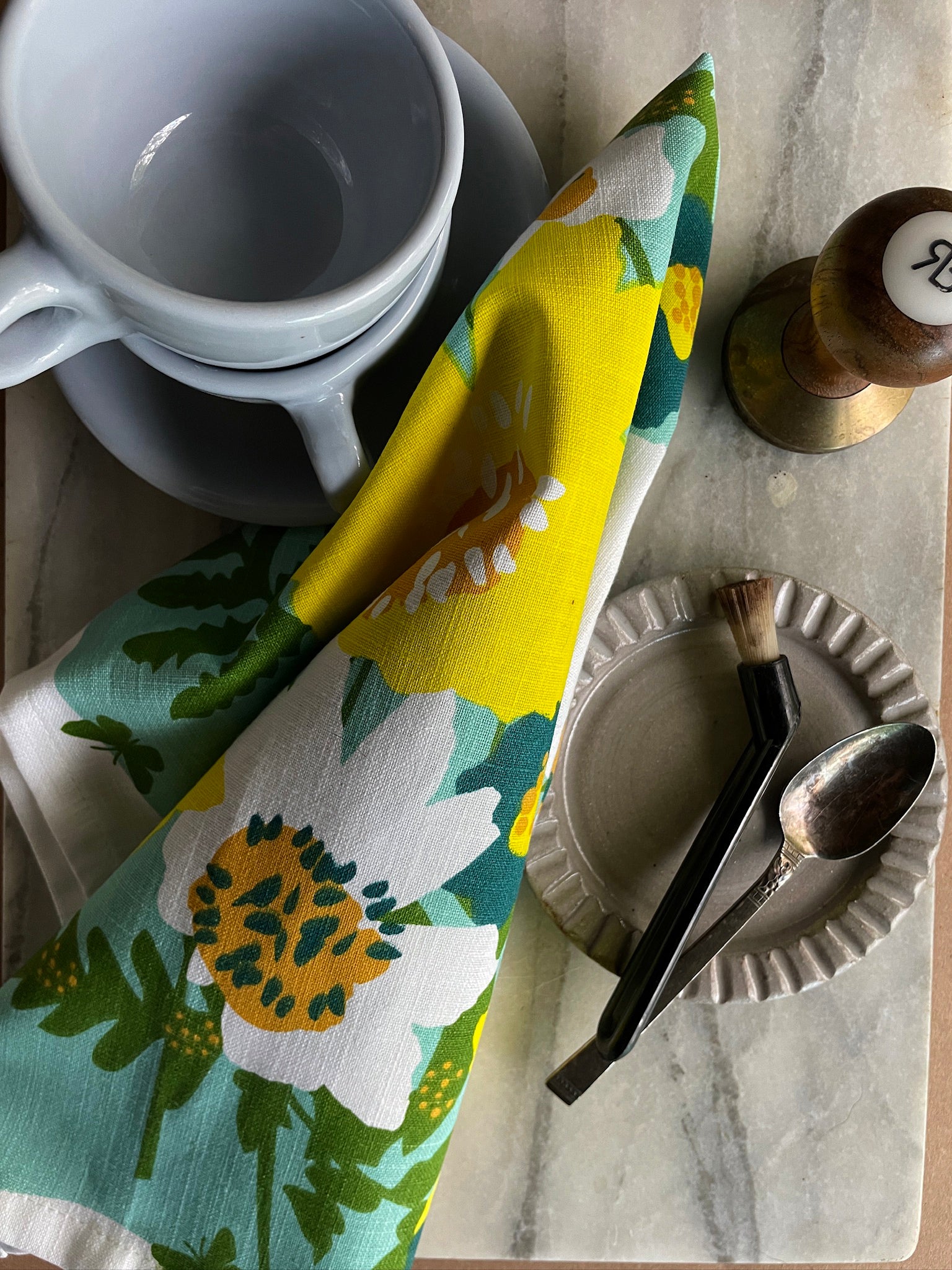 floral tea towel front table top