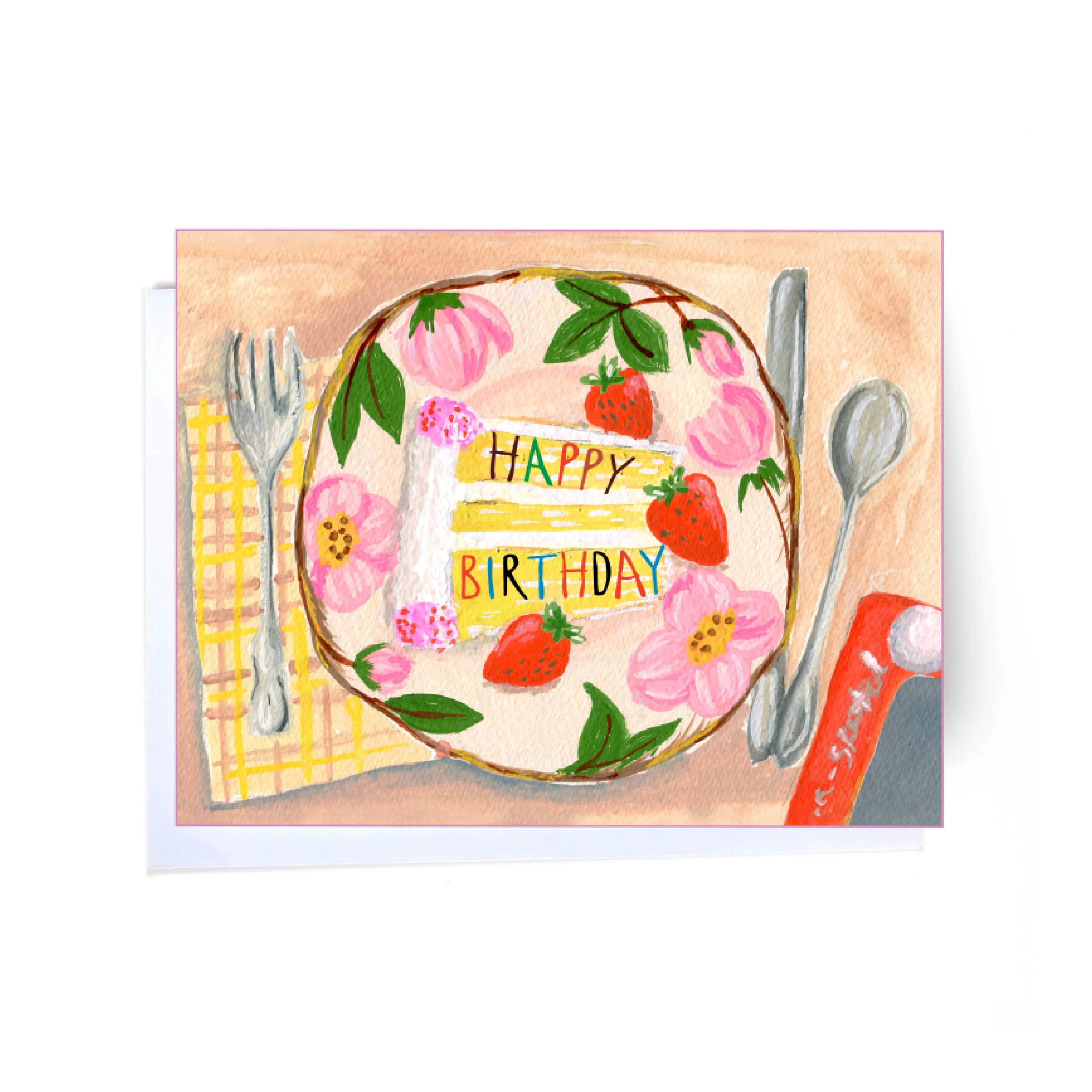 fork, spoon, plate whimsical birthday cards front
