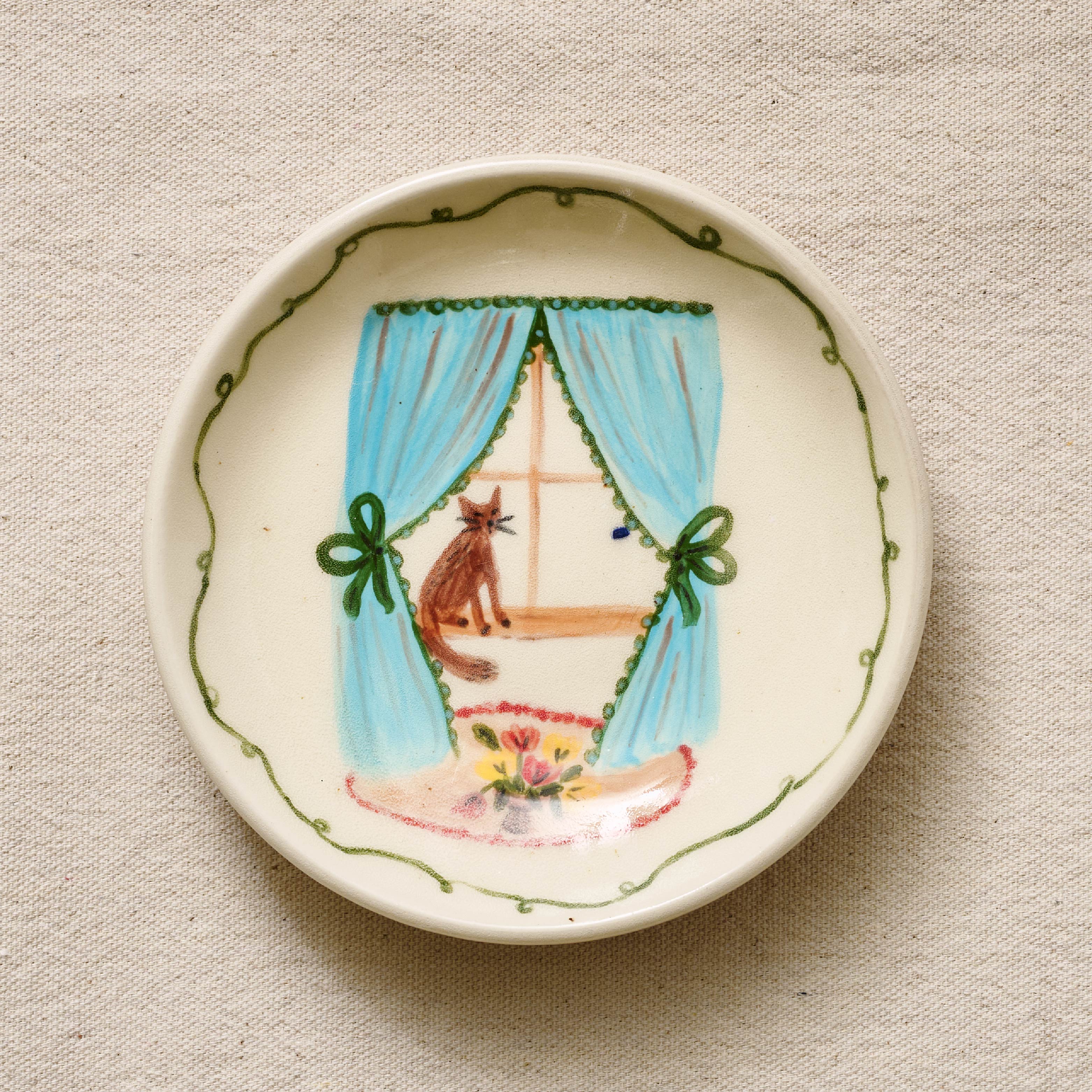 cat and window ceramic artwork front