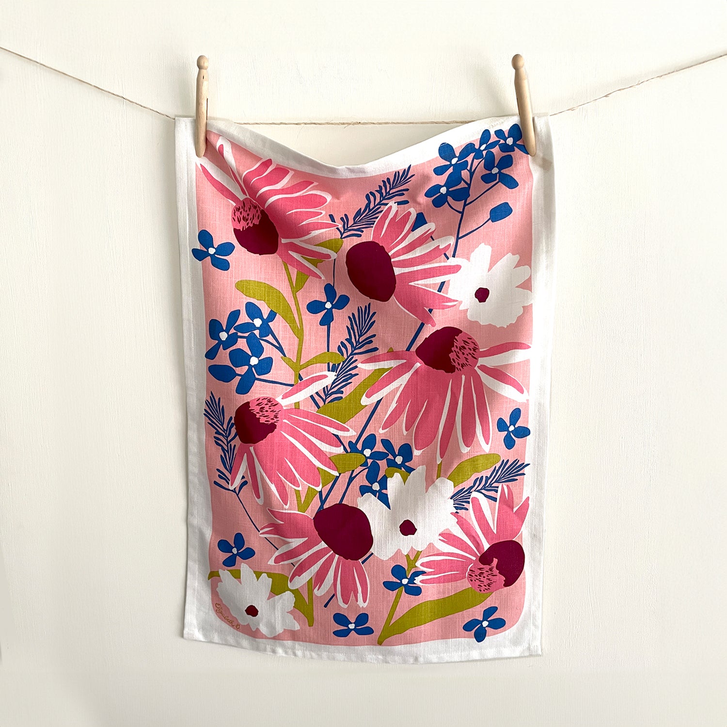 floral tea towel front hung