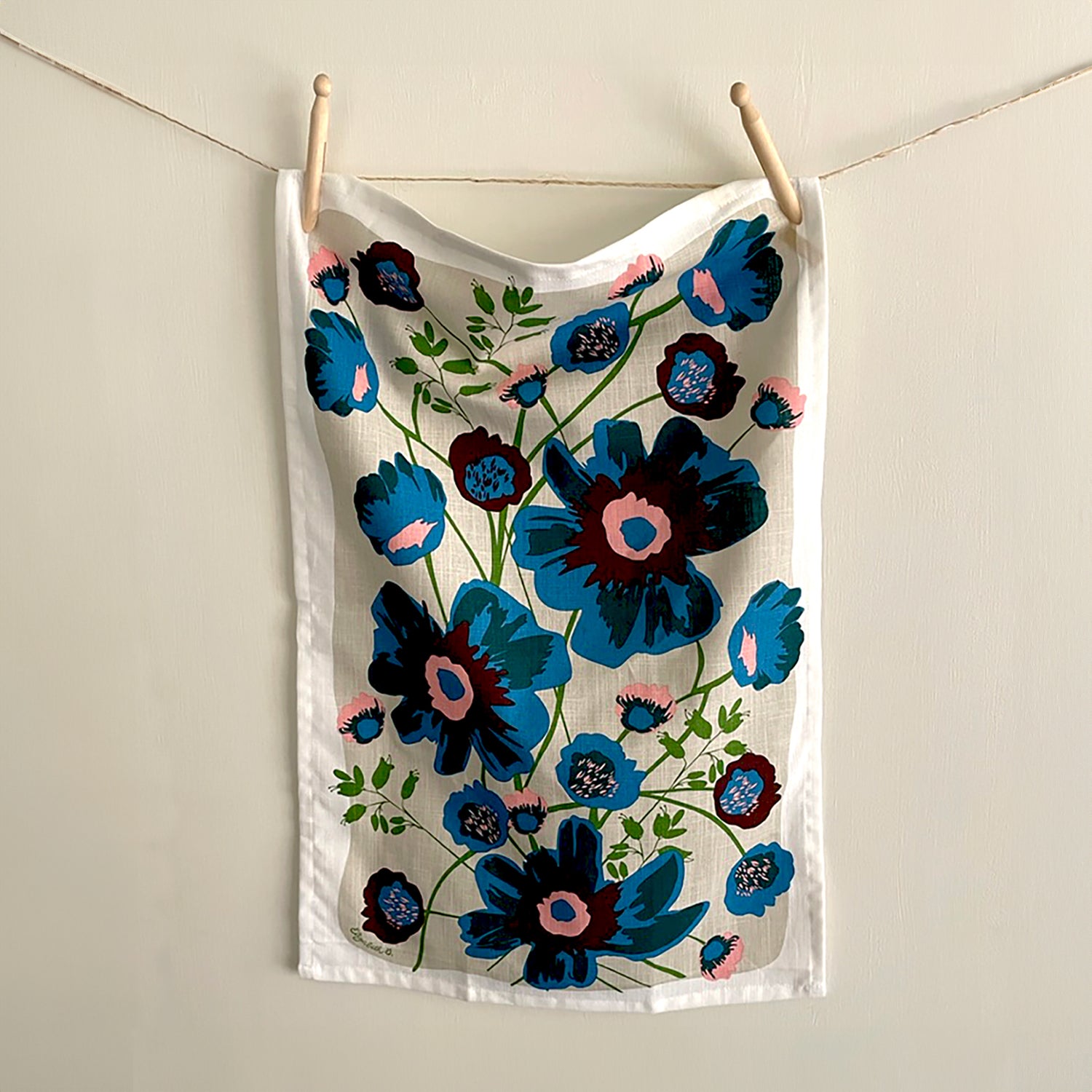 floral tea towel front hung