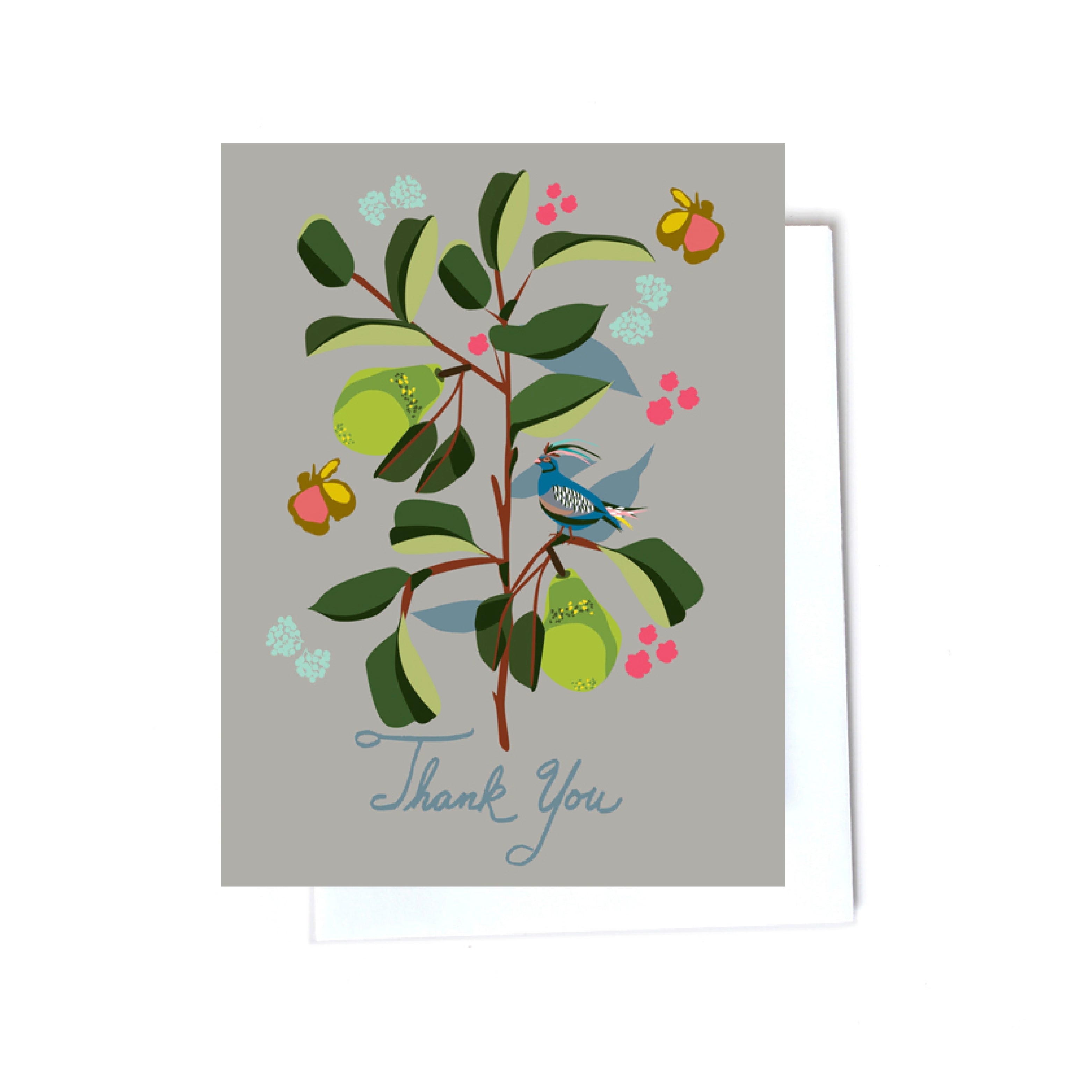 Pears and bird thank you illustrated cards