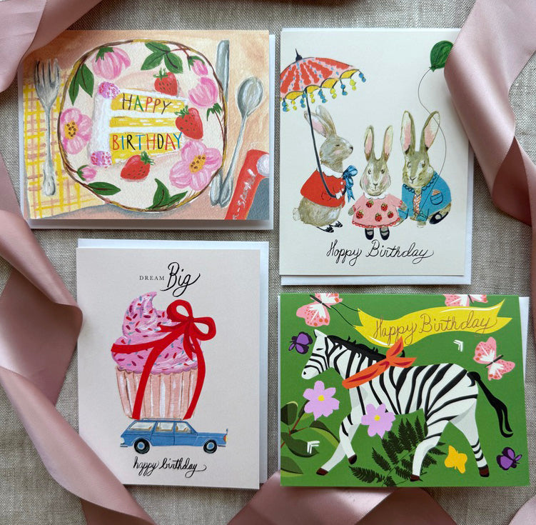Set of whimsical birthday cards front