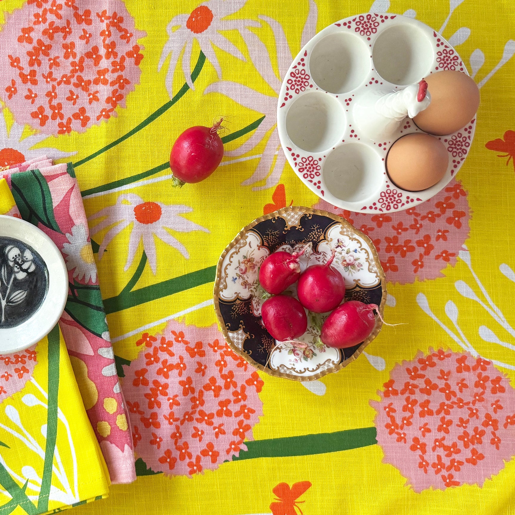 floral tablecloth folded table top