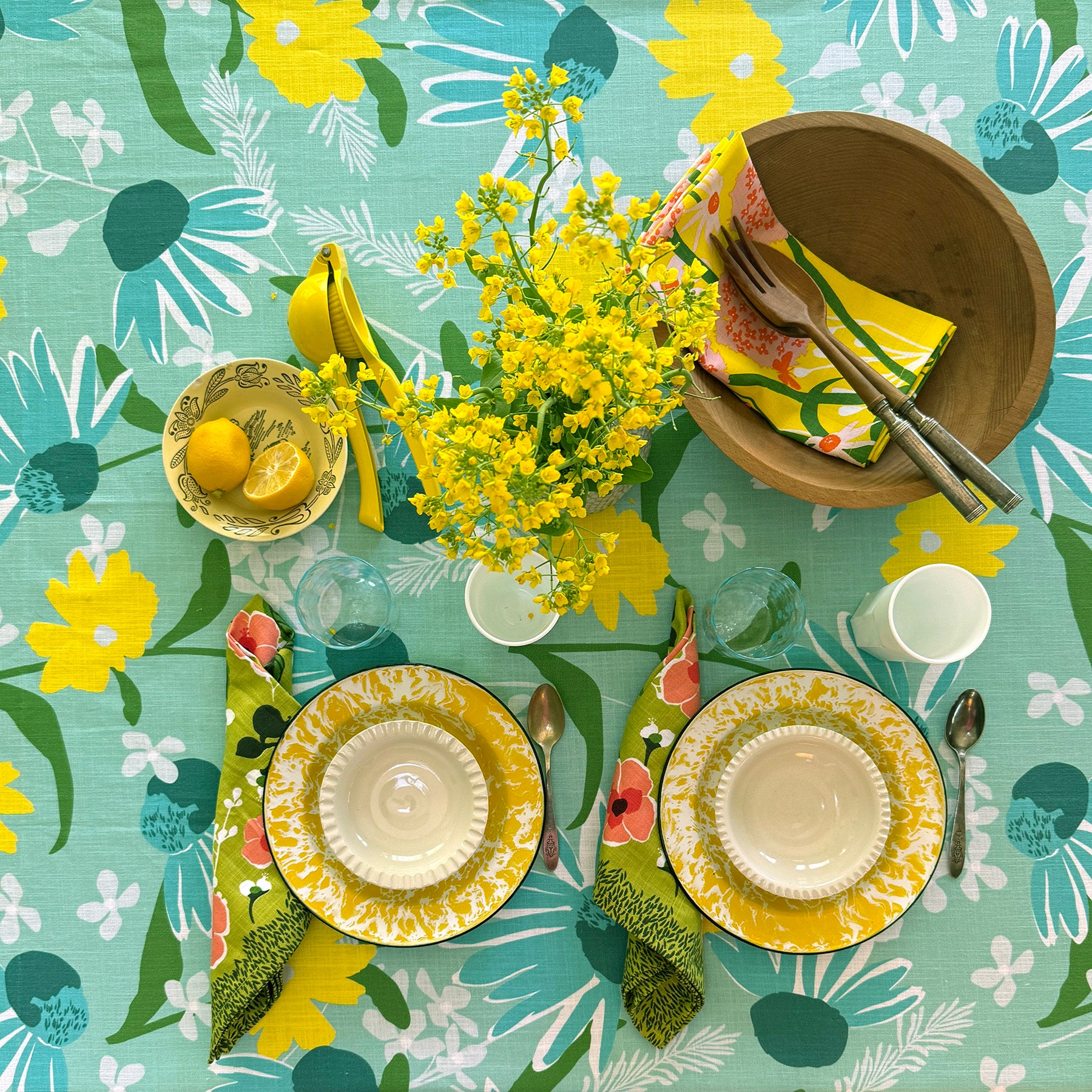 floral tablecloth folded table top
